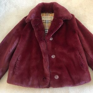 Authentic Burberry Maroon Faux Fur Coat